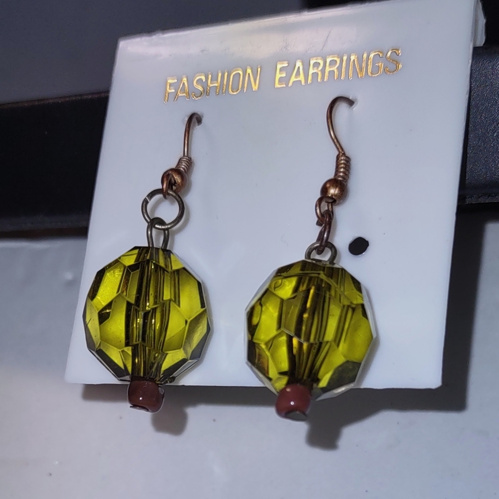 Chartreuse Green Dangle Bead Earrings